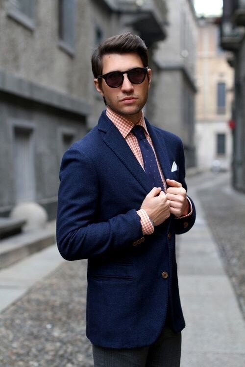 藍 西裝 外套 粉紅 襯衫