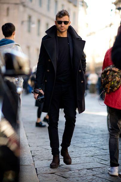allblack outfit with long coat