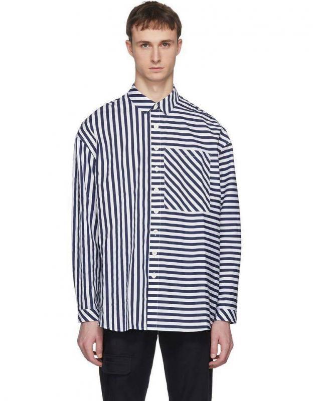 左橫條，右直條的黑白條紋襯衫